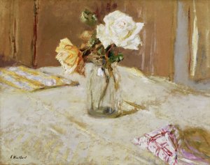 ガラスの花瓶のバラ 作： Edouard Vuillard